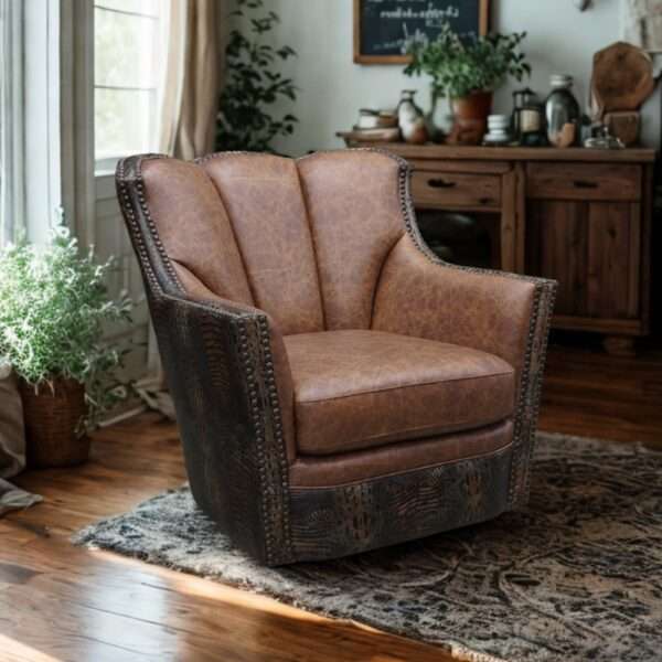 Sonora Swivel Glider Lounge Chair western leather furniture Texas rustic luxury seating