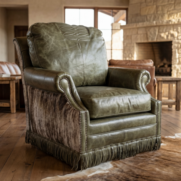 Sage Stitch Swivel Chair western luxury furniture full-grain leather Texas rustic style